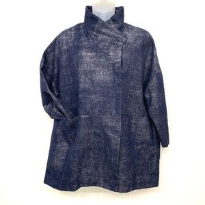 OSKA Textured Cotton Blend Jacket 8/10 Navy Silver Lagenlook Oversized